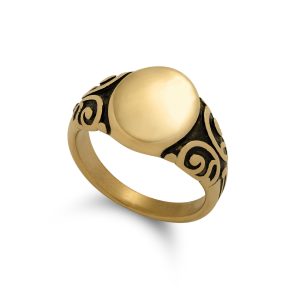 Mini Oval Scroll Signet Ring (Gold)